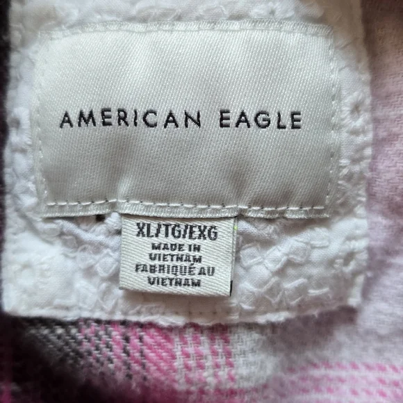 American Eagle Outfitters Kids Pink Plaid Hooded Button-Up Shirt - Picture 3 of 5